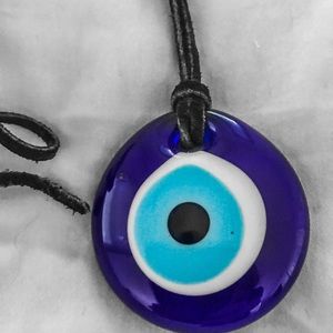 Boho Blue Glass Medallion Necklace